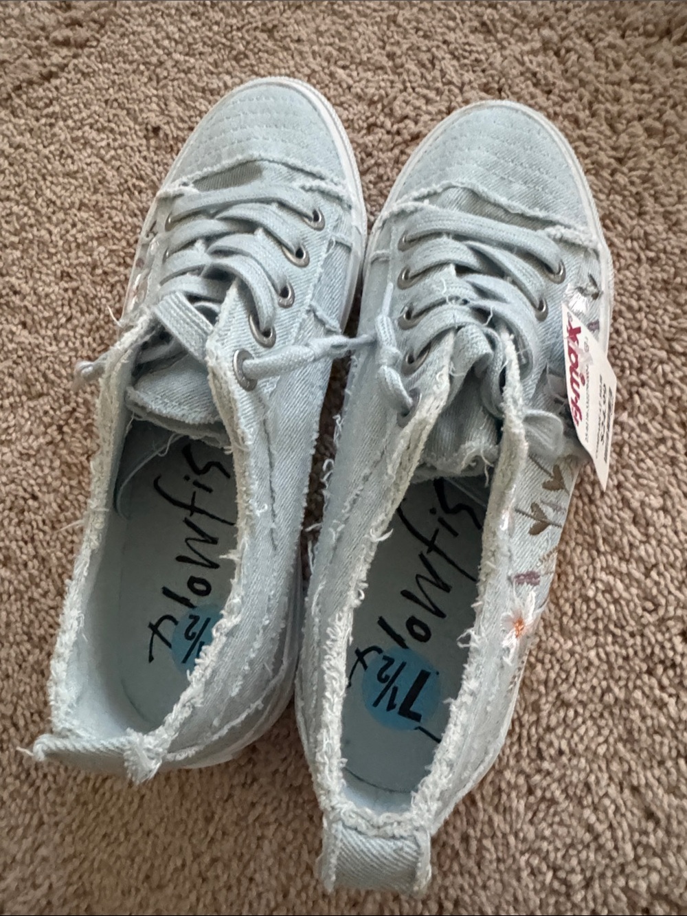 Blowfish Kids Pale Blue Frayed Canvas Sneakers with Floral Accent